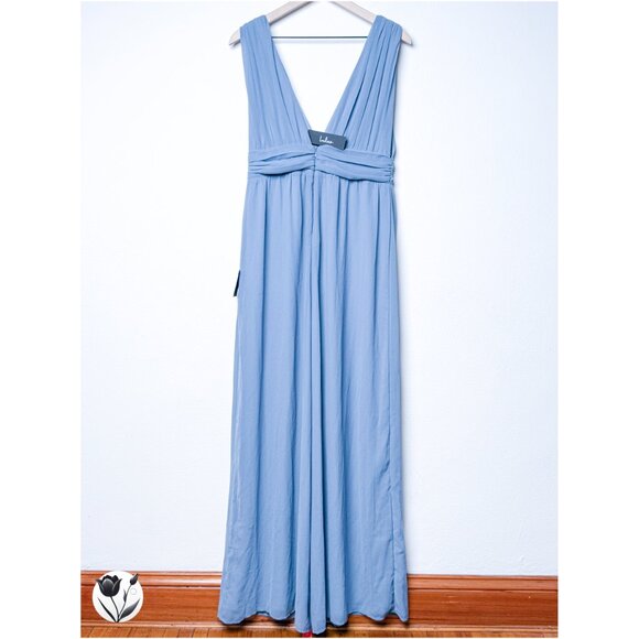 Women's NWT LULUS Jumpsuit M Blue Maxi Sleeveless V Neck Pantsuit Formal Gown - Picture 4 of 12